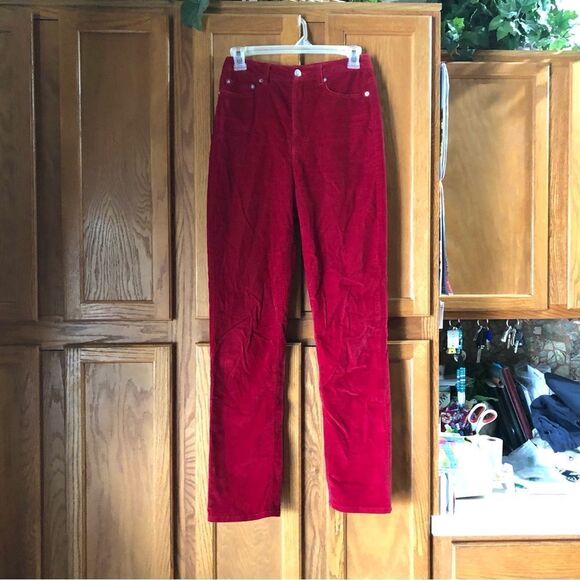 BLK DNM High Rise Corduroy Straight Jeans Pop of Red Size 26 - Picture 1 of 12